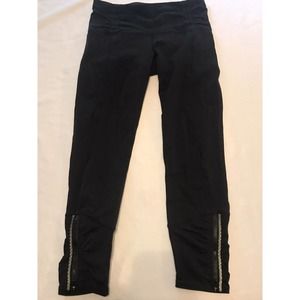Lululemon Runday Crop Black Leggings Ankle Zip Ruched Running Size 6
